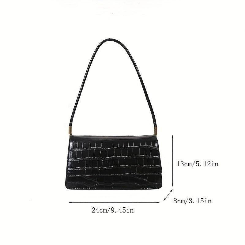 Crocodile Print Flap Shoulder Bag PU Leather Purse Solid Casual Crossbody Bag
