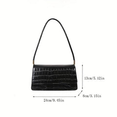 Crocodile Print Flap Shoulder Bag PU Leather Purse Solid Casual Crossbody Bag