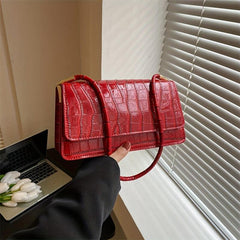 Crocodile Print Flap Shoulder Bag PU Leather Purse Solid Casual Crossbody Bag