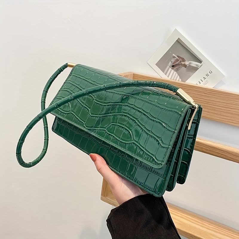 Crocodile Print Flap Shoulder Bag PU Leather Purse Solid Casual Crossbody Bag