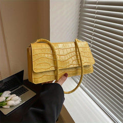 Crocodile Print Flap Shoulder Bag PU Leather Purse Solid Casual Crossbody Bag