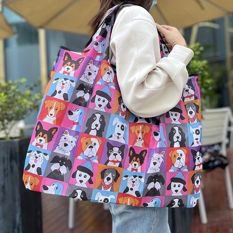 Cartoon Printed Nylon Tote Bag Reusable Grocery Shopping Foldable Large Capacity