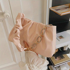 Ruched Shoulder Bag Women's PU Chain Handbag Solid Underarm Purse