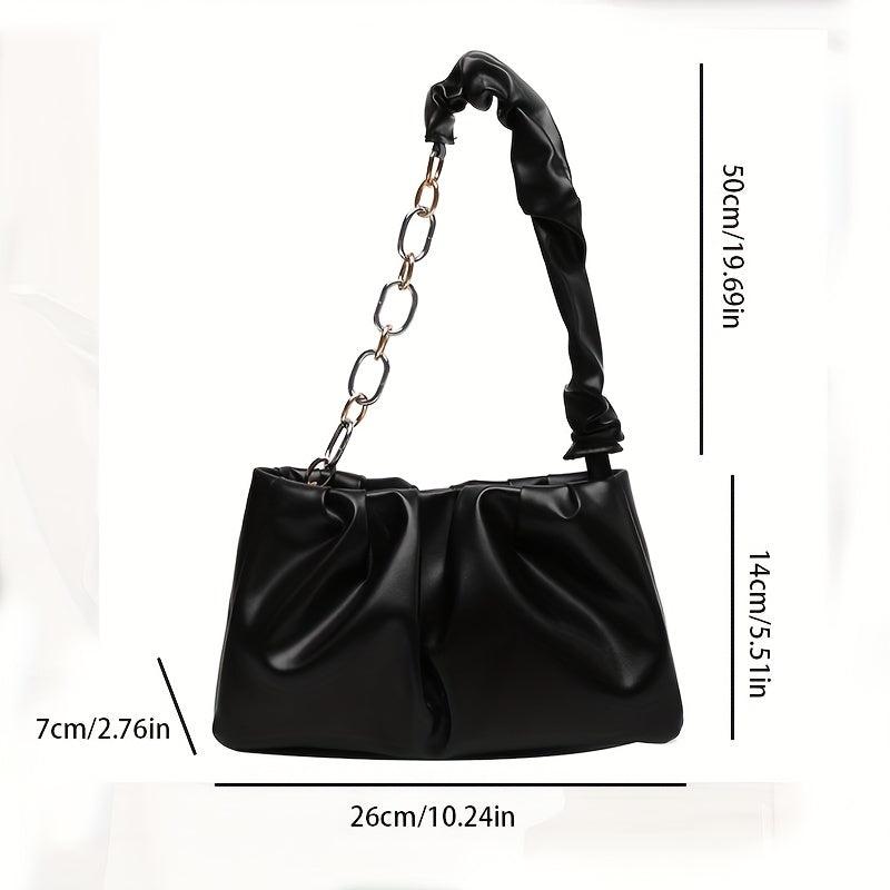 Ruched Shoulder Bag Women's PU Chain Handbag Solid Underarm Purse