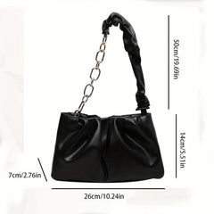 Ruched Shoulder Bag Women's PU Chain Handbag Solid Underarm Purse