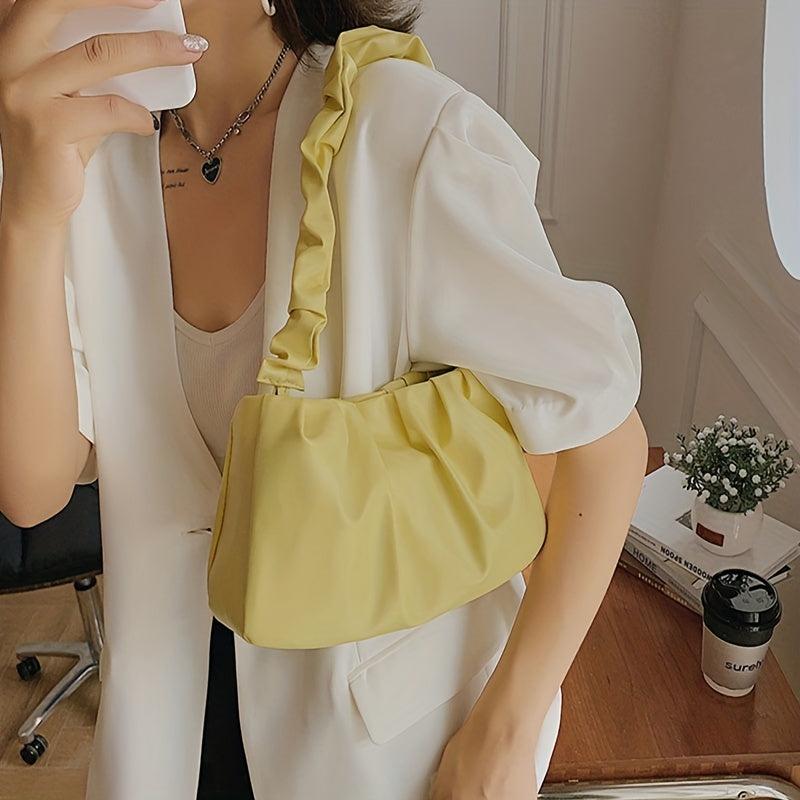 Ruched Shoulder Bag Women's PU Chain Handbag Solid Underarm Purse