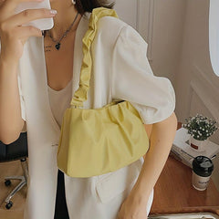 Ruched Shoulder Bag Women's PU Chain Handbag Solid Underarm Purse