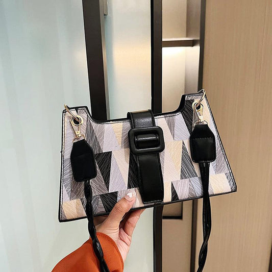 Multicolored Geometric Print Shoulder Bag Zipper Crossbody Bag