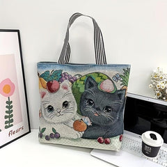 Cute Cartoon Cat Shoulder Bag Zipper Shopping Handbag