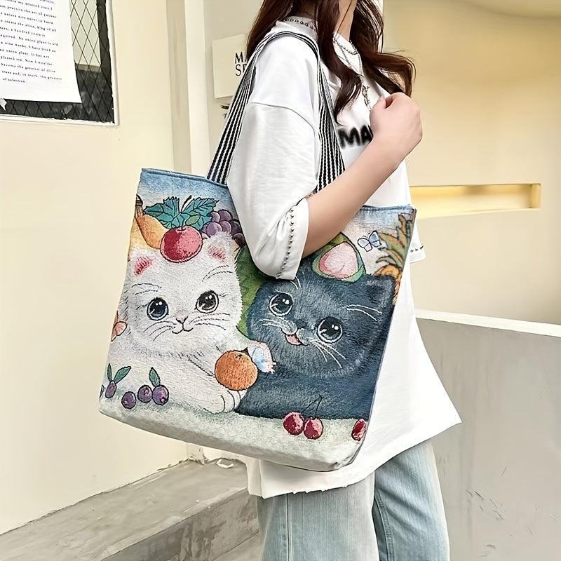 Cute Cartoon Cat Shoulder Bag Zipper Shopping Handbag