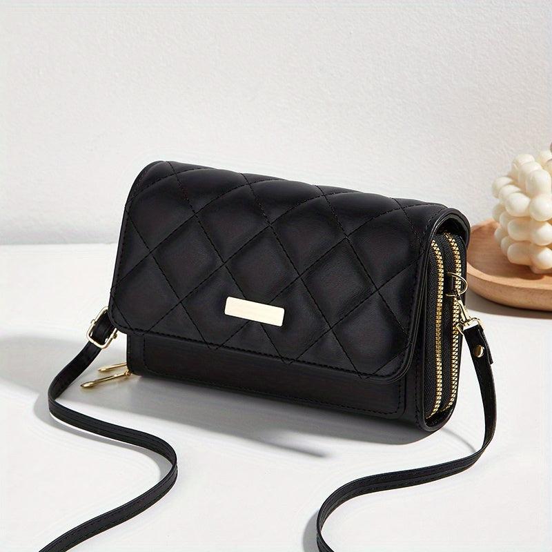 Quilted Pipping Zipper Mini Shoulder Purse Double Zipper Shoulder Bag