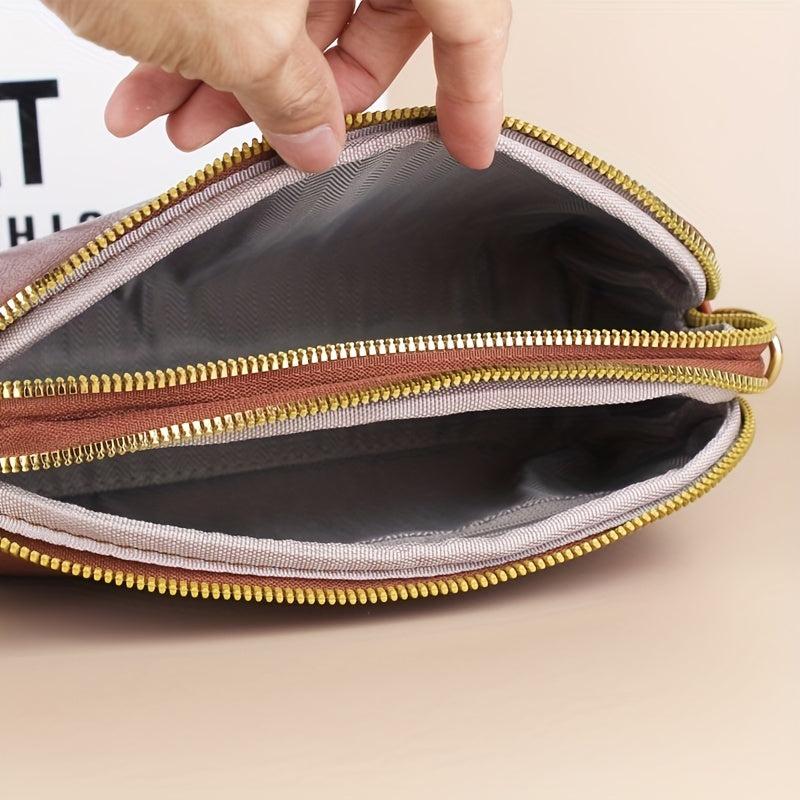 Small Crossbody Bag for Women with Double Zippers