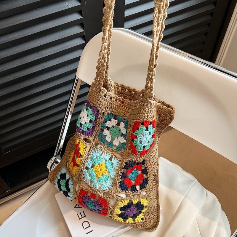 Retro Knitted Flower Boho Bag Large Capacity Crochet Handbag
