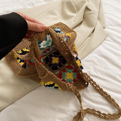 Retro Knitted Flower Boho Bag Large Capacity Crochet Handbag