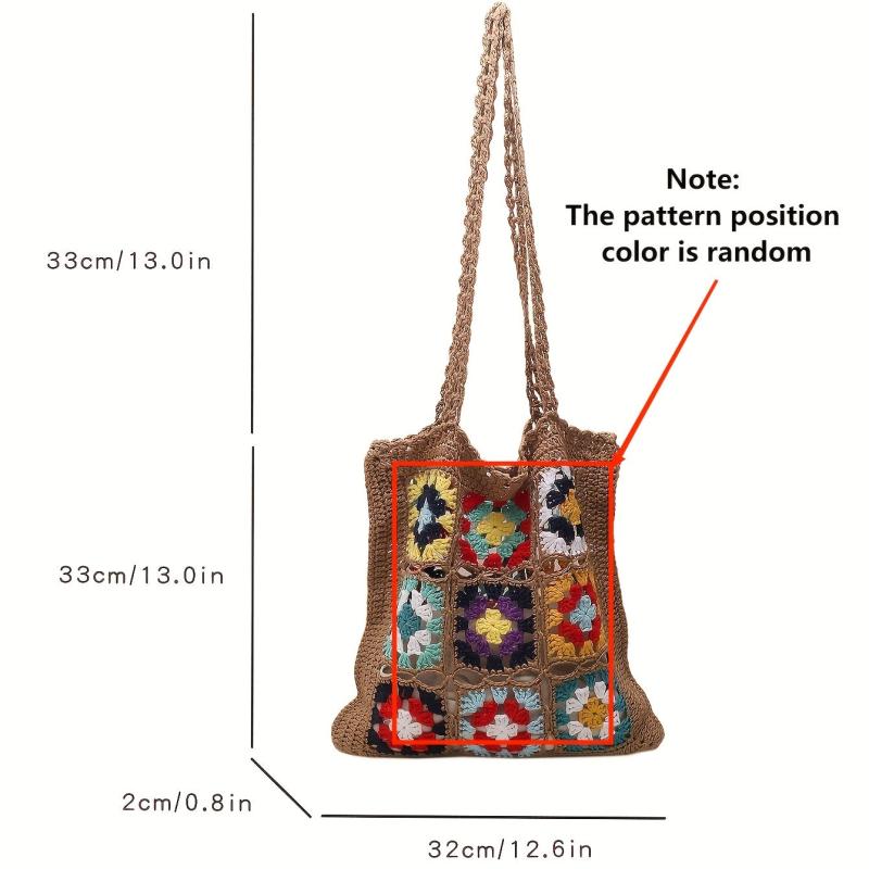 Retro Knitted Flower Boho Bag Large Capacity Crochet Handbag