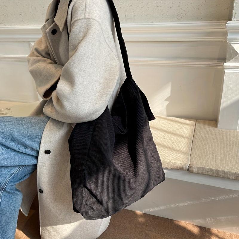Large Capacity Corduroy Shoulder Bag Casual Hobo Bag For Travel School Shopping