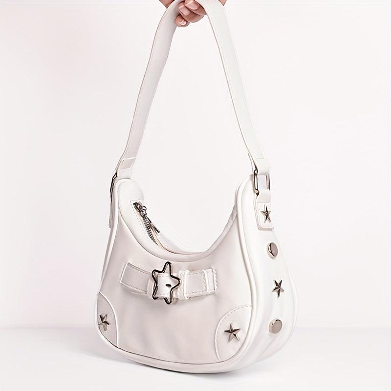 Star Pattern Zipper Underarm Bag Y2K Style Shoulder Bag