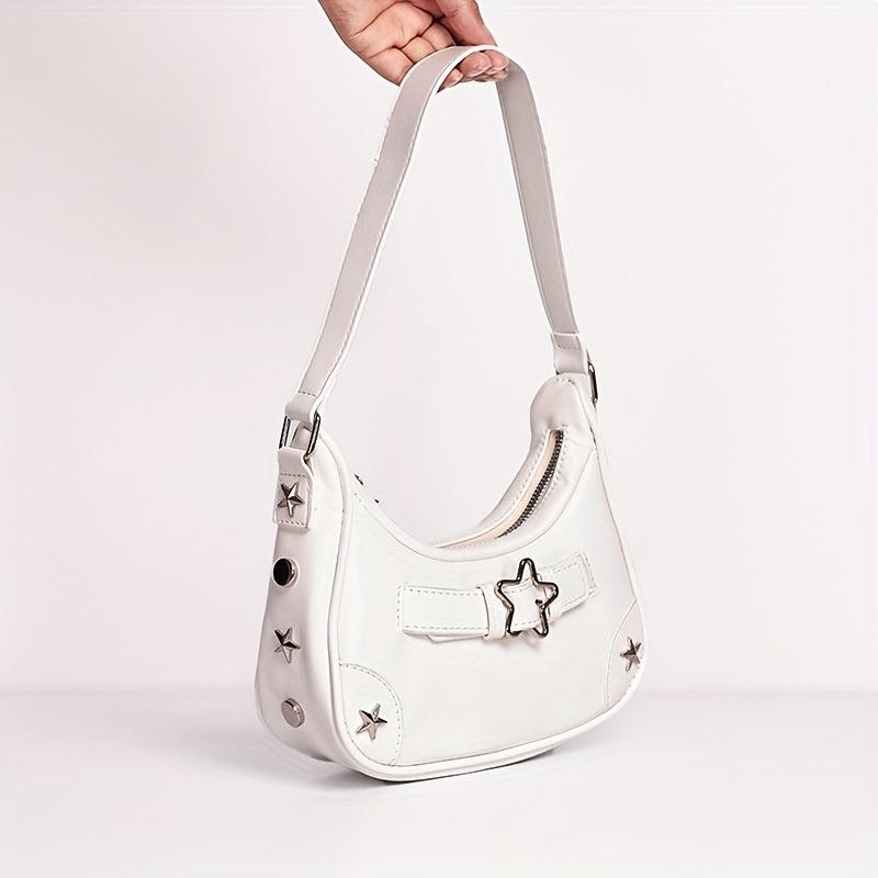 Star Pattern Zipper Underarm Bag Y2K Style Shoulder Bag