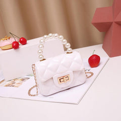 Quilted Candy Buckle Chain Crossbody Bag Faux Pearl Handle Small Handbag