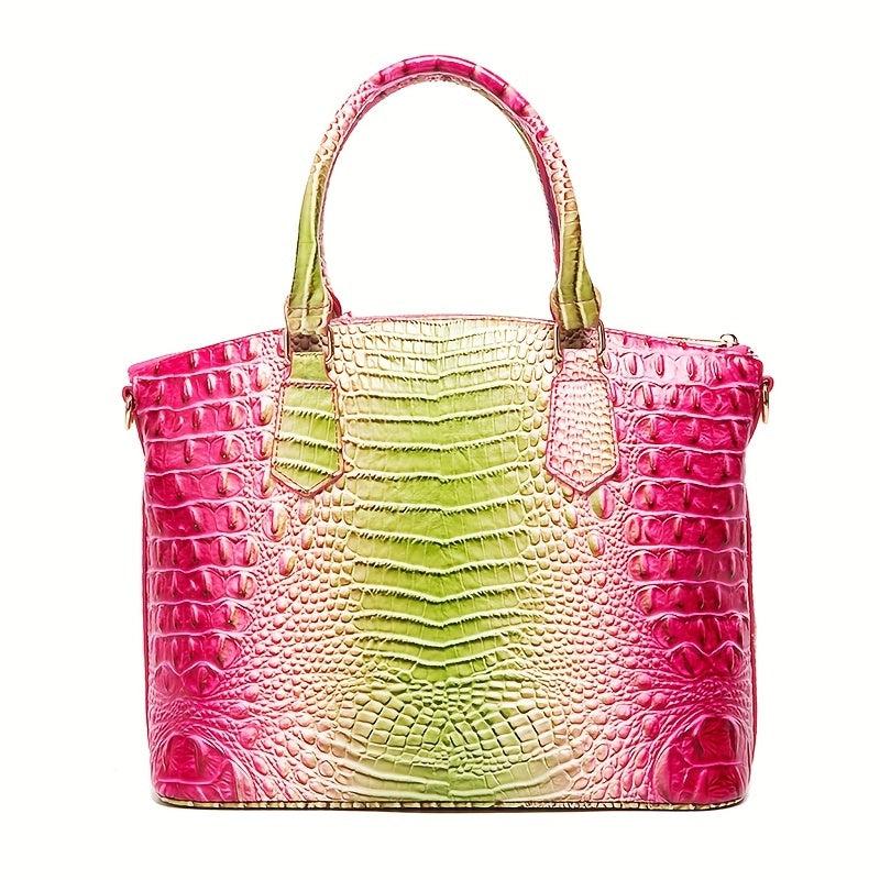 Vintage Crocodile Pattern Leather Shoulder Bag