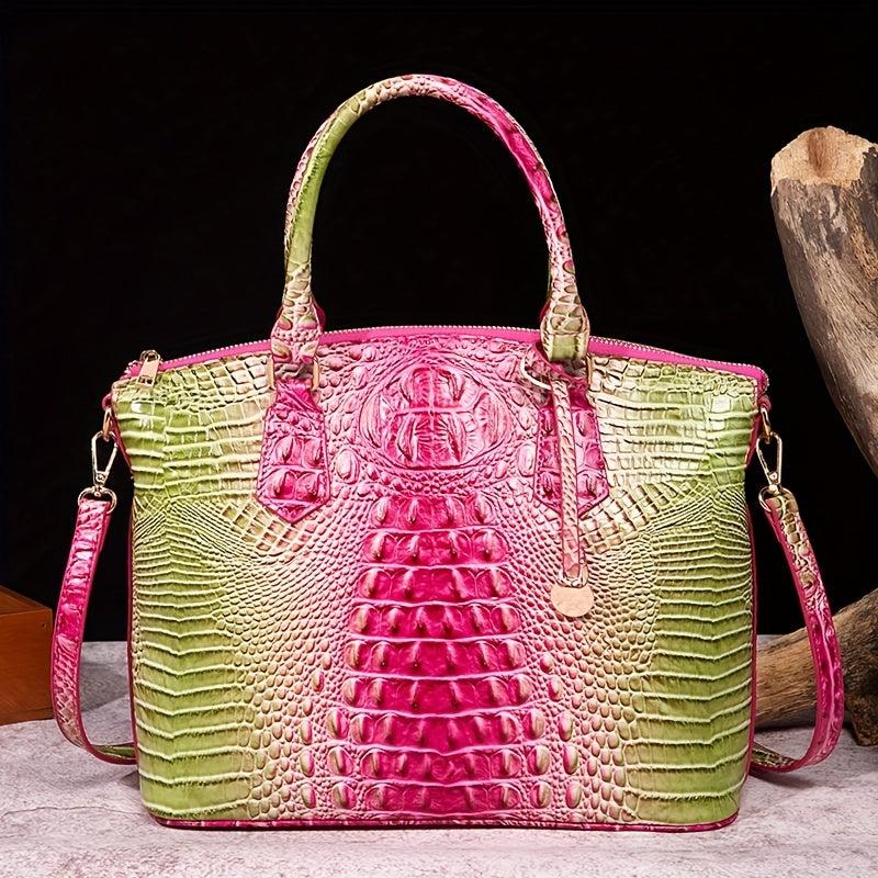 Vintage Crocodile Pattern Leather Shoulder Bag
