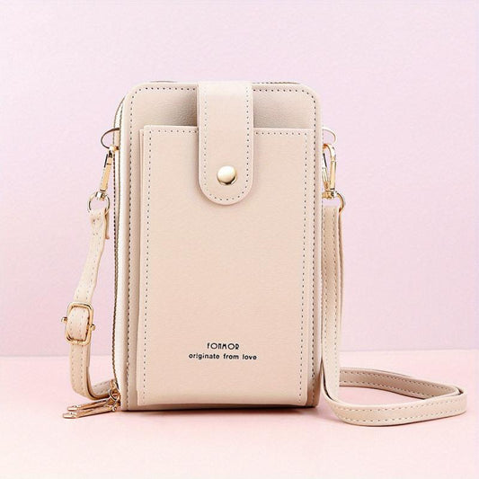 Zipper Phone Wallet Faux Leather Coin Purse Shoulder Bag