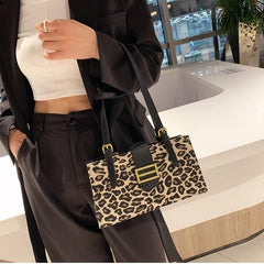 Leopard Print Shoulder Bag Y2K Buckle Decor Handbag Purse