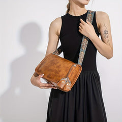 Vintage Square Bag Retro Pattern Wide Strap Women