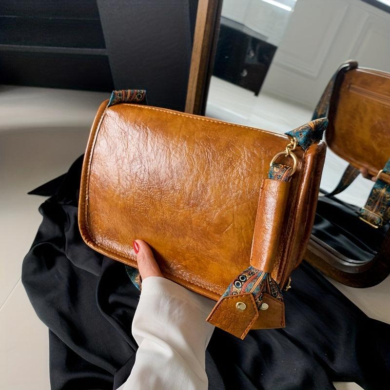Vintage Square Bag Retro Pattern Wide Strap Women