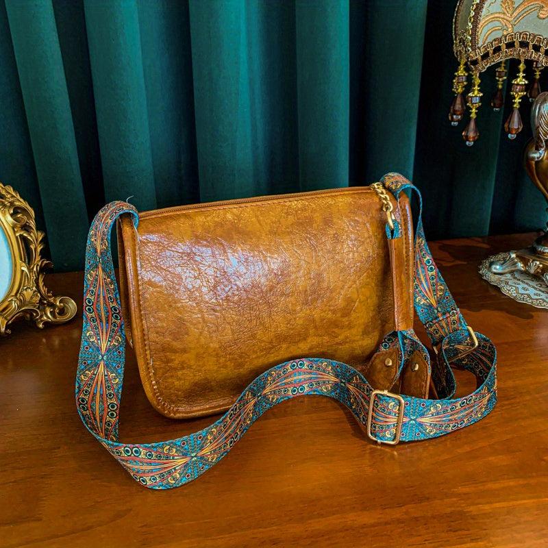 Vintage Square Bag Retro Pattern Wide Strap Women
