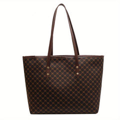 Vintage Geometric Print Tote Bag Retro Large Capacity Shoulder Bag Women's