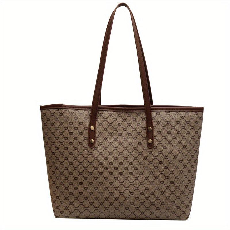 Vintage Geometric Print Tote Bag Retro Large Capacity Shoulder Bag Women's