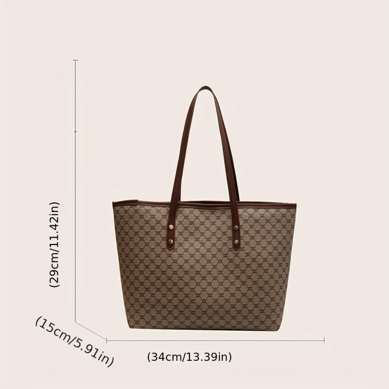 Vintage Geometric Print Tote Bag Retro Large Capacity Shoulder Bag Women's