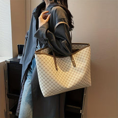 Vintage Geometric Print Tote Bag Retro Large Capacity Shoulder Bag Women's