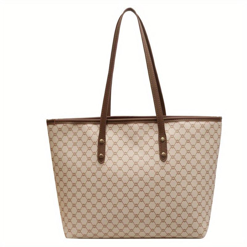 Vintage Geometric Print Tote Bag Retro Large Capacity Shoulder Bag Women's