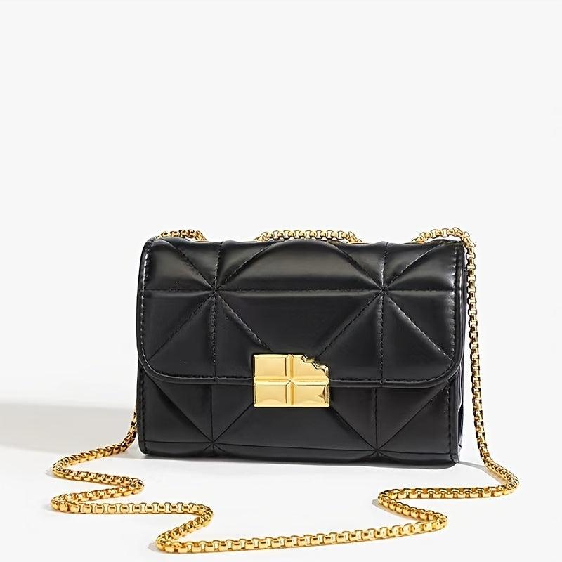 Small Quilted Chain Crossbody Bag Faux Leather Square Purse