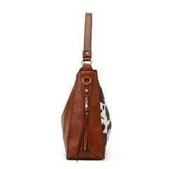 Vintage Cow Pattern Hobo Bag with Clutch Purse