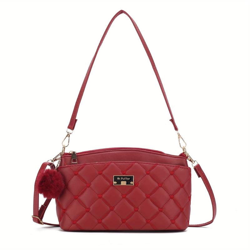 Quilted Crossbody Bag PU Shoulder Bag Women's Casual Handbag
