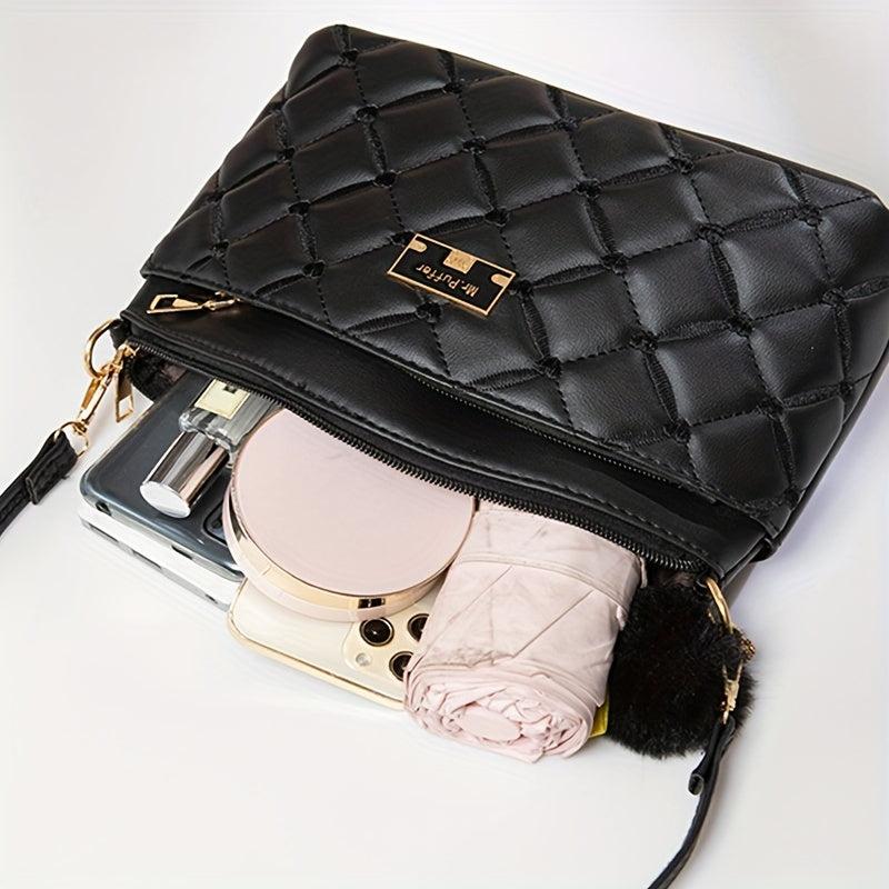 Quilted Crossbody Bag PU Shoulder Bag Women's Casual Handbag