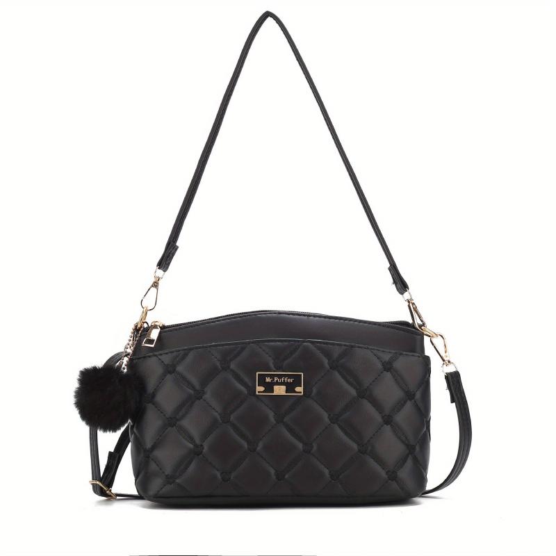 Quilted Crossbody Bag PU Shoulder Bag Women's Casual Handbag