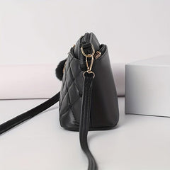 Quilted Crossbody Bag PU Shoulder Bag Women's Casual Handbag