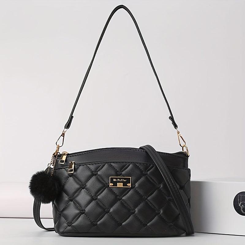 Quilted Crossbody Bag PU Shoulder Bag Women's Casual Handbag