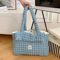 Colorblock Ruched Tote Bag Large Capacity Shoulder Bag Shopping Bag