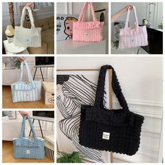 Colorblock Ruched Tote Bag Large Capacity Shoulder Bag Shopping Bag