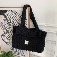 Colorblock Ruched Tote Bag Large Capacity Shoulder Bag Shopping Bag