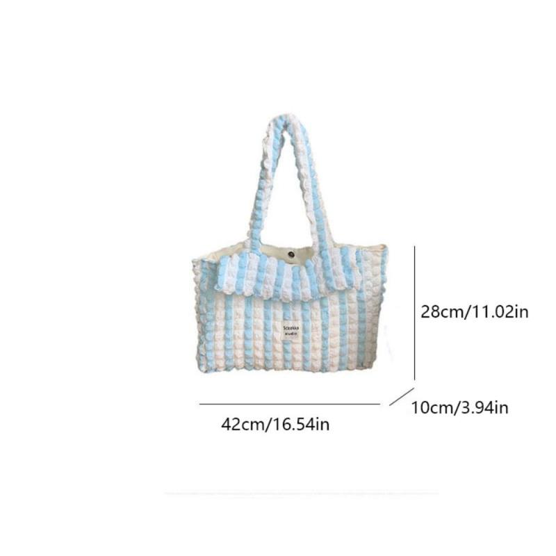 Colorblock Ruched Tote Bag Large Capacity Shoulder Bag Shopping Bag