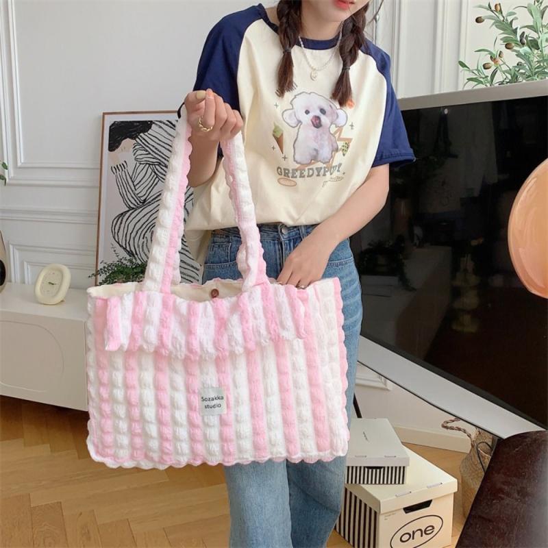 Colorblock Ruched Tote Bag Large Capacity Shoulder Bag Shopping Bag