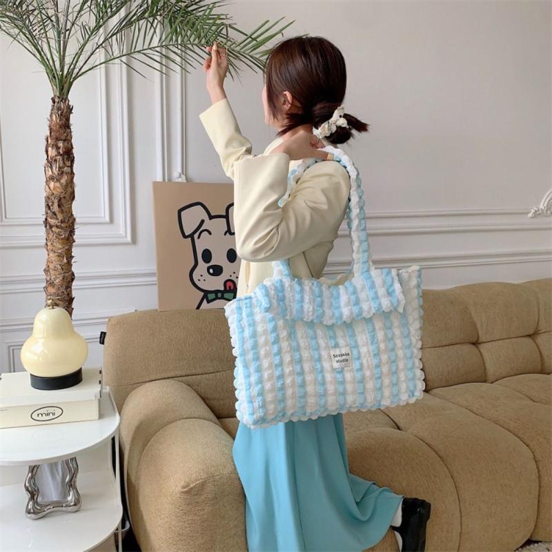 Colorblock Ruched Tote Bag Large Capacity Shoulder Bag Shopping Bag