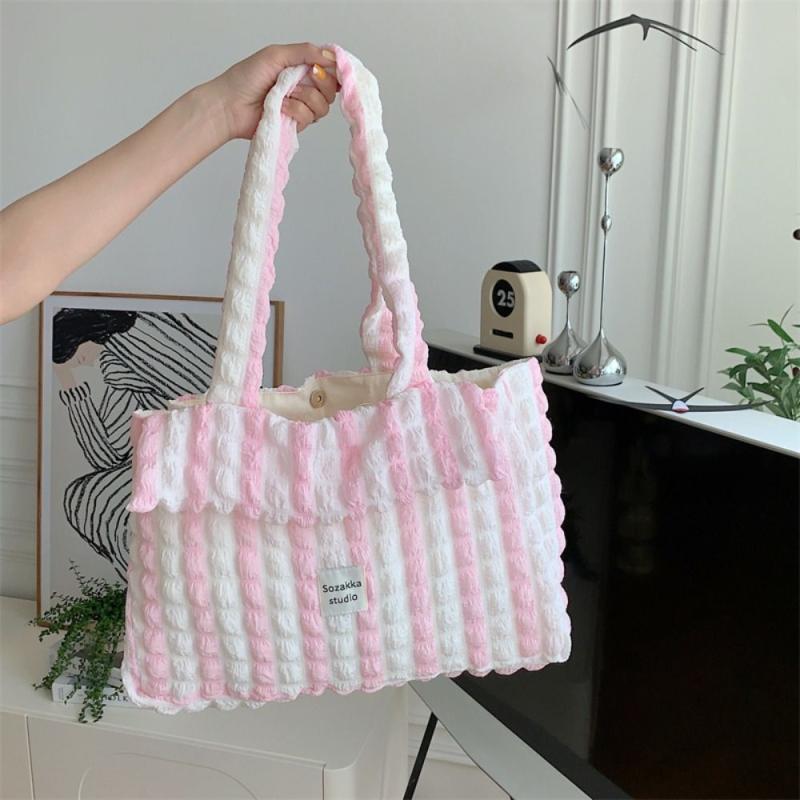 Colorblock Ruched Tote Bag Large Capacity Shoulder Bag Shopping Bag