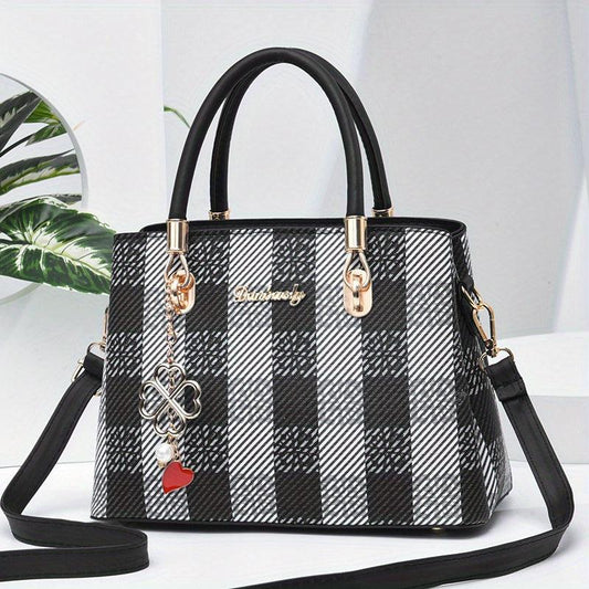 Plaid Handbag Four Leaf Clover Crossbody Satchel Purse